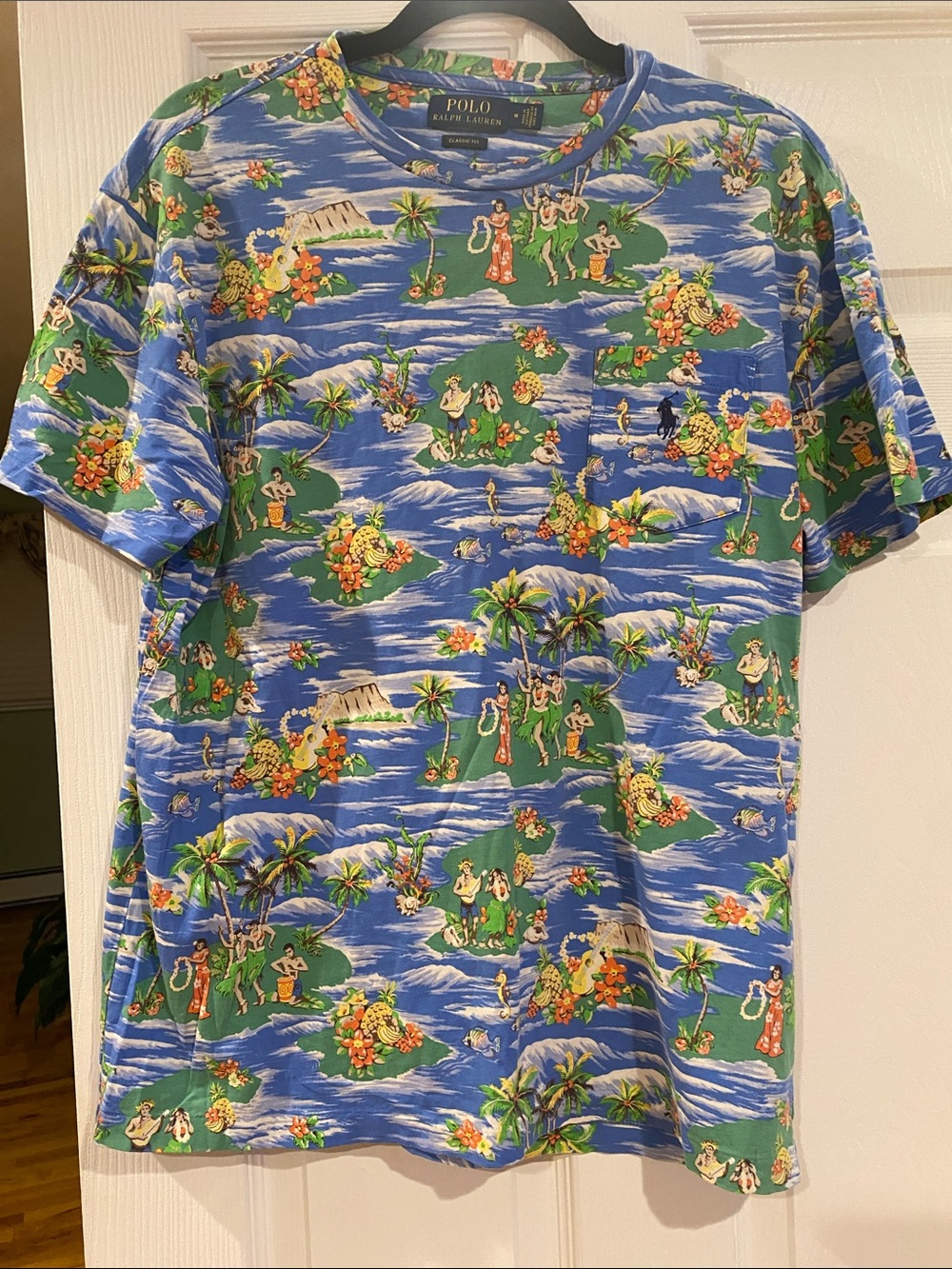 Polo by Ralph Lauren Blue Hawaiian Print Polo Tee